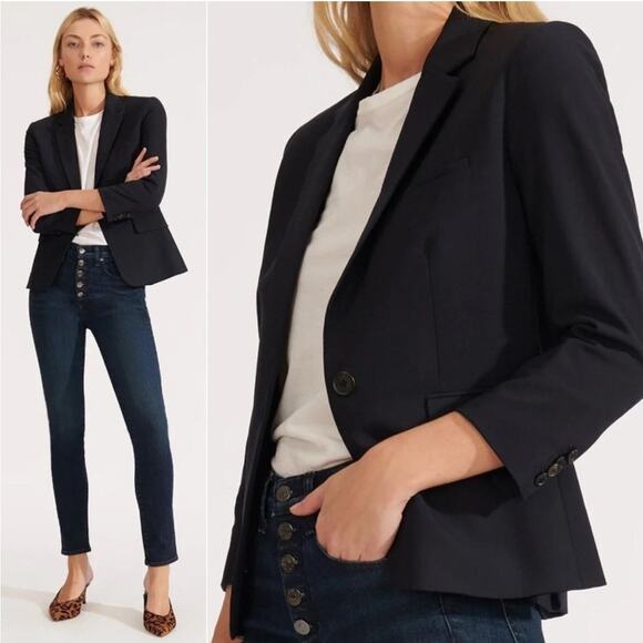 Veronica Beard Schoolboy Navy Blue Crop Dickey Jacket Blazer